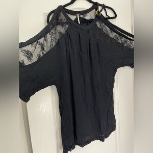 Free People Black Lace Cold Shoulder Tunic